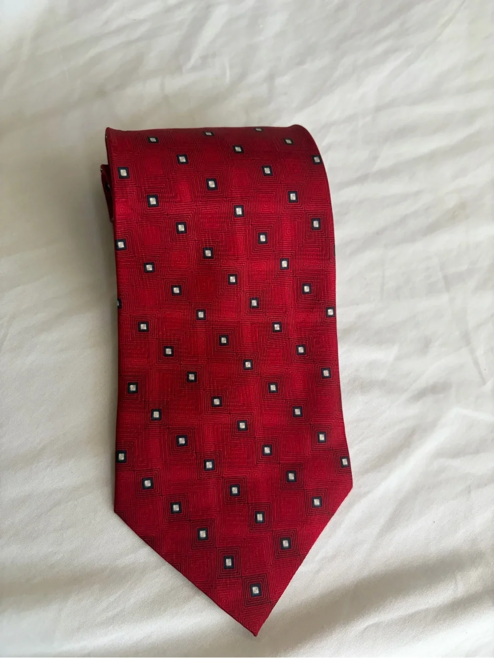 Pierre Cardin Red Silk Tie with Geometric Micro Squares 100% Silk